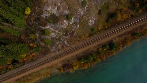 Train moving scenic mountains Stock Footage 70404154