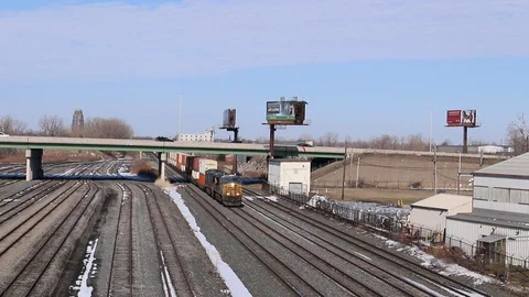 Train Moving Shipping Containers in Buffalo New York USA 動画素材 126945437