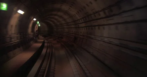 Train moving in underground the tunnel Stock-Footage 64674612