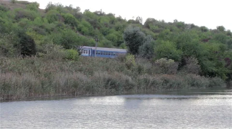 Train near the lake Stock Footage 55576845