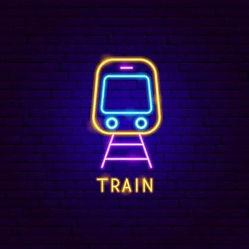 Train Neon Label Stock Illustration