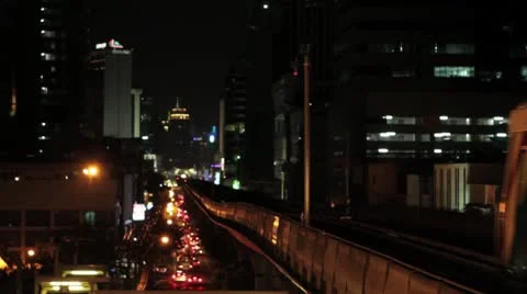 Train at Night in Bangkok Stock Footage 8973824
