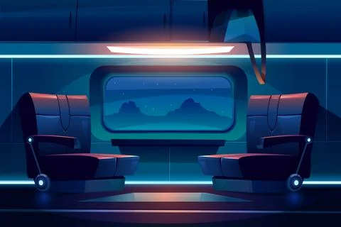 Train night inside interior empty railway commuter Illustrazione stock
