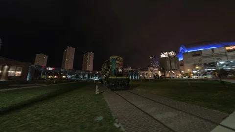 Train at night from Toronto Railway Stock Footage 104587986