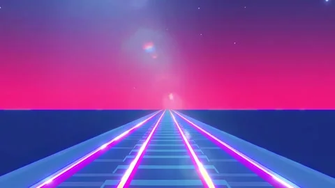 Train To Nowhere: As an animation loop, a train track extends to infinity in th Stock Footage 307005012
