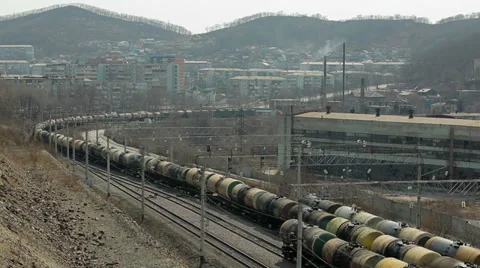 Train with oil on the edge of the world Stock-Footage 34456970