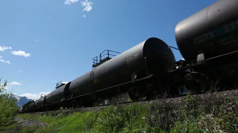 Train with oil tanker railway cars Stock Footage