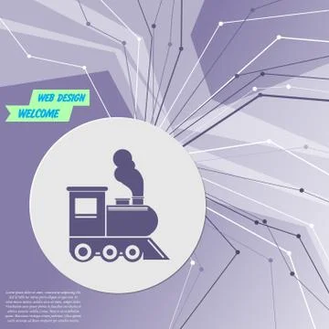 Train old classic steam engine locomotive icon on purple abstract modern back Stock Illustration