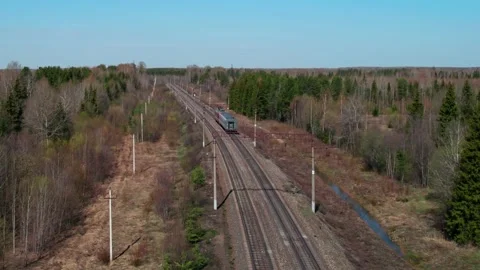A train with one passenger car train car wagon travels among the forest. 스톡 동영상 196517635