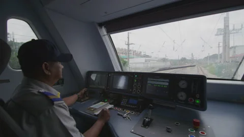 Train Operator Driver Inside Of Cabin, , Malaysia Stock Footage 134671748