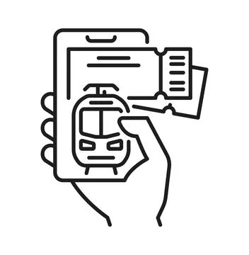 Train or tram ticket booking application line icon Stock Illustration