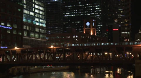 Train Over Bridge in Chicago Stock Footage 43153941