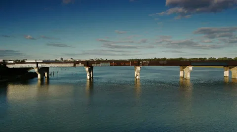 Train Over Bridge Wide Angle Stock-Footage 29657890