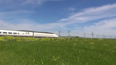 Train over green field Stock Footage 24248446