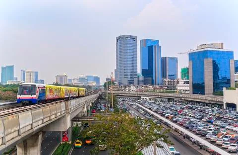 Train overground town in the background Stock Photos