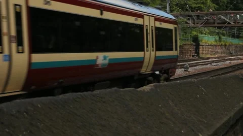 Train overtaking another one Stock Footage 11135901