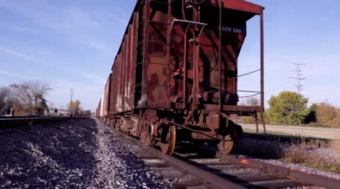 Train parked on tracks Stock Footage 12372800