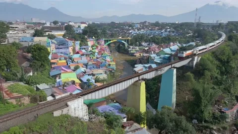 A train pass a bridge around Asian rural Stock Footage 192249573