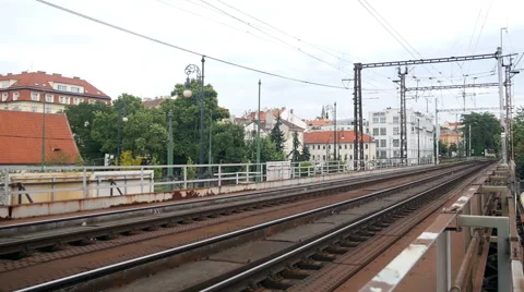 Train pass through a bridge in Prague Stock Footage 40735395