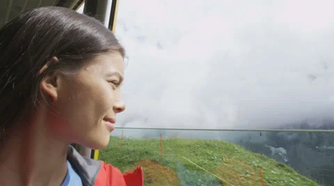 Train Passenger Looking out Window Seeing Swiss Alps landscape in Switzerland Stock-Footage 49922979