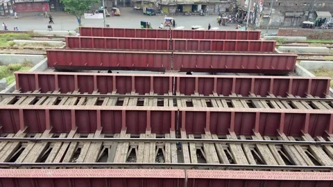 Train of passenger is moving in Lahore on April 14, 2024 Video stock 273083396