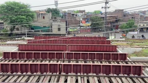 Train of passenger is moving in Lahore on April 14, 2024 Stock Footage 273084604