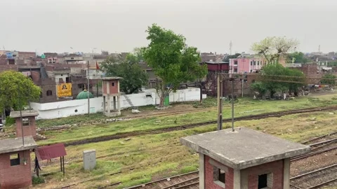 Train of passenger is moving in Lahore on April 14, 2024 Stock-Footage 273087301