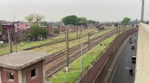 Train of passenger is moving in Lahore on April 14, 2024 Stock-Footage 273087879