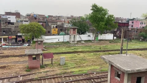 Train of passenger is moving in Lahore on April 14, 2024 Stock Footage 273089780