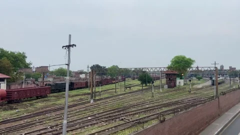 Train of passenger is moving in Lahore on April 14, 2024 Stock Footage 273095906