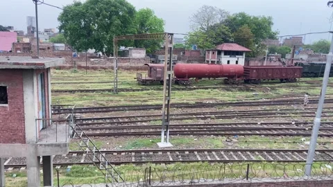 Train of passenger is moving in Lahore on April 14, 2024 Stock-Footage 273096381