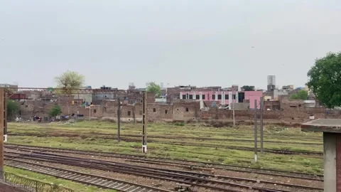 Train of passenger is moving in Lahore on April 14, 2024 Stock-Footage 273096877