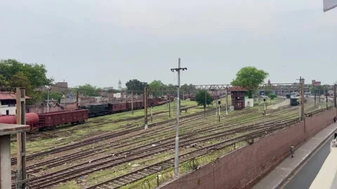 Train of passenger is moving in Lahore on April 14, 2024 Stock Footage 273097639