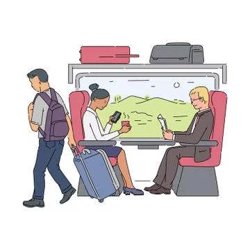Train passengers sitting next to window - businessman and woman Stock Illustration