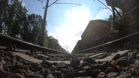 The train passes over the action camera. Stock-Footage 140538904