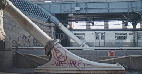 Train Passes Over Bridge In New York City Stock Footage 302851300