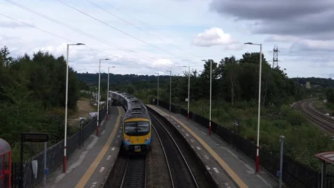 Train passes on railway tracks view from bridge Stock Footage 166581493