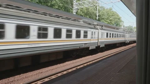 The train passes the station Stock Footage 198497437