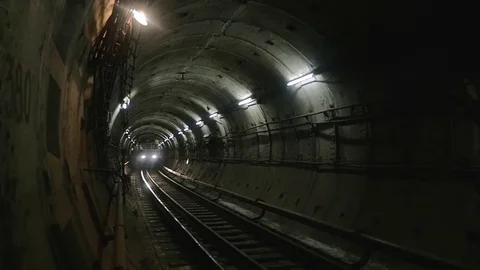 The train passes in the subway tunnel. Stock Footage 83690984