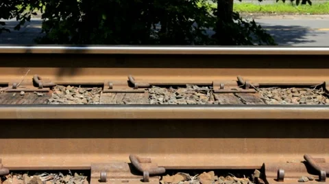 Train passes on track Stock Footage 12135834