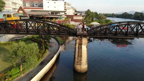Train is passig through the River Kwai Bridge Stock Footage 194445844