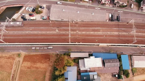 Train Passing Aerial Shot Stock Footage 96949224