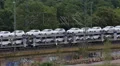 Train Passing Aerial View Countryside Rail Freight Transport Cars Automobile Day HD Footage