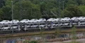 Train Passing Aerial View Countryside Rail Freight Transport Cars Automobile Day 4k or 4k+ Resolution