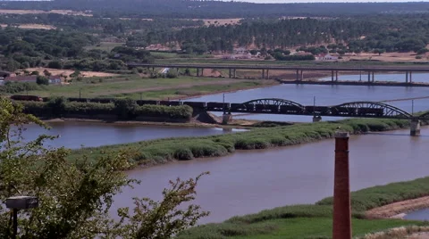 Train passing in Alcacer do Sal bridge Stock Footage 48137944