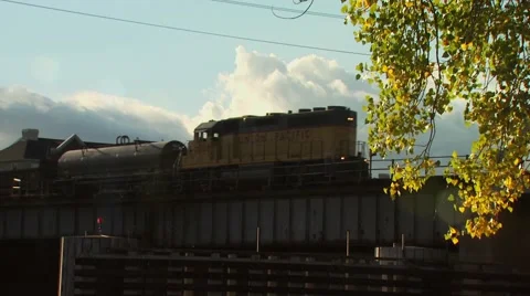 Train passing on bridge Video stock 55570773