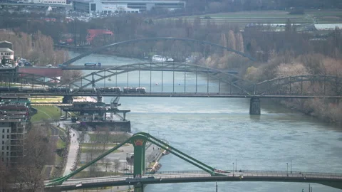Train passing bridge in Frankfurt Stock Footage 150445525