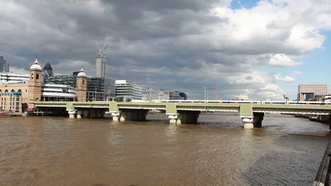 Train passing on bridge, London Video stock 76384586