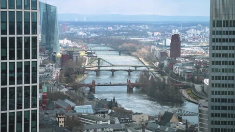 Train passing the bridge over river Main Stock Footage 150445572