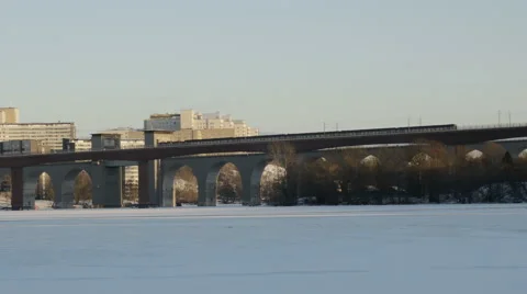 Train passing a bridge Stockholm winter Vidéo 59135004
